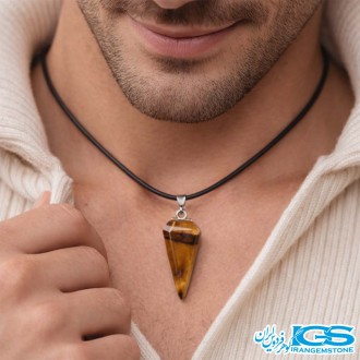 گردنبند سنگ چشم ببر شاقول با زنجیر