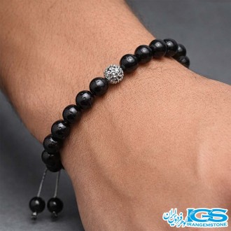 دستبند سنگ اونیکس طرح سواراسکی نقره ای مکرومه بافی