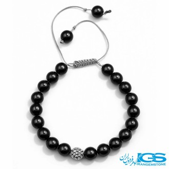 دستبند سنگ اونیکس طرح سواراسکی نقره ای مکرومه بافی