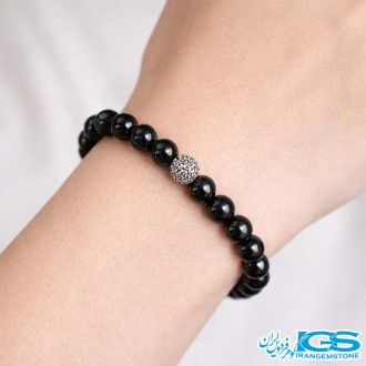 دستبند سنگ اونیکس طرح سواروسکی نقره ای کشی