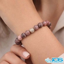 دستبند سنگ رودونیت طرح سواراسکی رزگلد مکرومه بافی - جذب ثروت