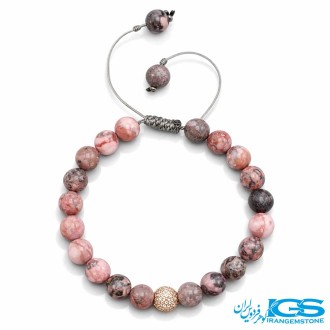 دستبند سنگ رودونیت طرح سواراسکی رزگلد مکرومه بافی - جذب ثروت