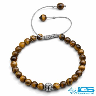 دستبند سنگ چشم ببر طرح سواروفسکی مشکی مکرومه بافی