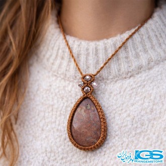 گردنبند سنگ جاسپر با بند مکرومه بند فری سایز