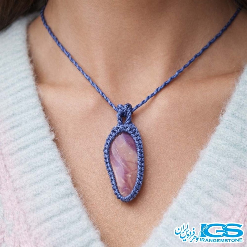 گردنبند سنگ آمیتیست مکرومه بافی