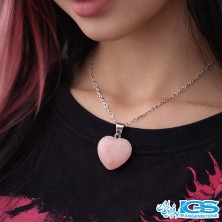 گردنبند سنگ رزکوارتز قلب با زنجیر استیل