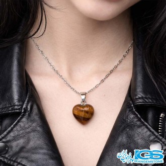 گردنبند سنگ چشم ببر قلب با زنجیر استیل