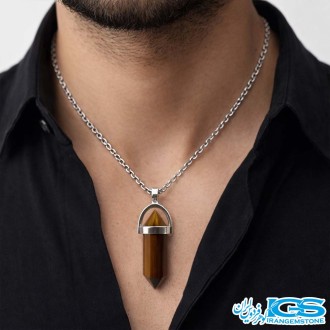 گردنبند منشور سنگ چشم ببر بدون زنجیر
