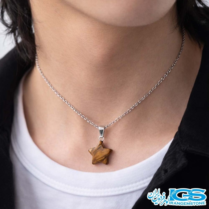 گردنبند سنگ چشم ببر طرح ستاره (با زنجیر استیل)