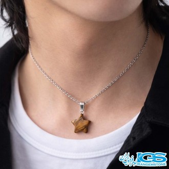 گردنبند سنگ چشم ببر طرح ستاره (با زنجیر استیل)