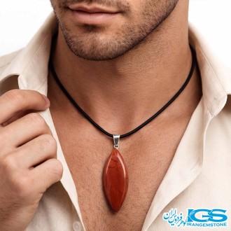 گردنبند جاسپر قرمز تراش مارکیز | سنگ قدرت و آرامش