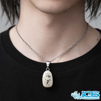 گردنبند لابرادوریت راف با زنجیر استیل