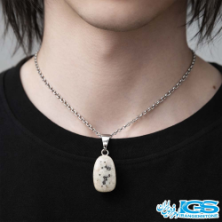 گردنبند لابرادوریت راف با زنجیر استیل