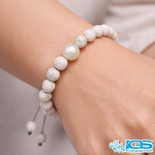 دستبند سنگ هولیت طرح مروارید مکرومه بافی