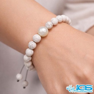 دستبند سنگ هولیت طرح مروارید مکرومه بافی