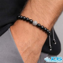 دستبند تورمالین سیاه طرح سواراسکی نقره ای مکرومه بافی