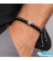 دستبند تورمالین سیاه طرح سواراسکی نقره ای مکرومه بافی
