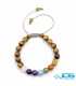 دستبند هفت چاکرا با نماد بودا طلایی و سنگ چشم ببر مکرومه بافی - سنگ شانس