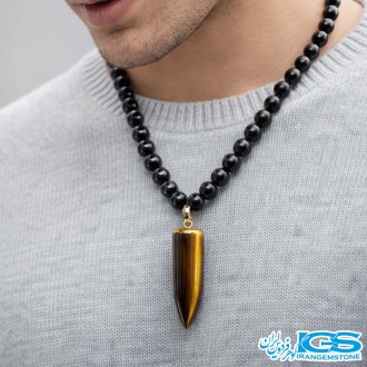 گردنبند سنگ اونیکس اصل باسنگ چشم ببر با خواص درمانی