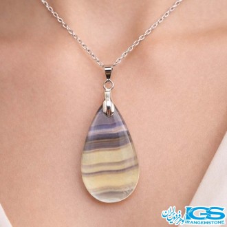 گردنبند سنگ فلوریت رنگین کمان بان زنجیر استیل