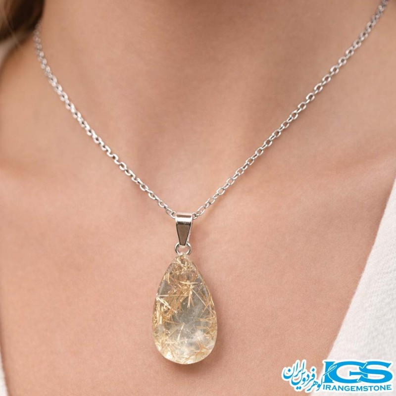 گردنبند سنگ روتایل طلایی (بدون زنجیر) | جذابیت و انرژی مثبت