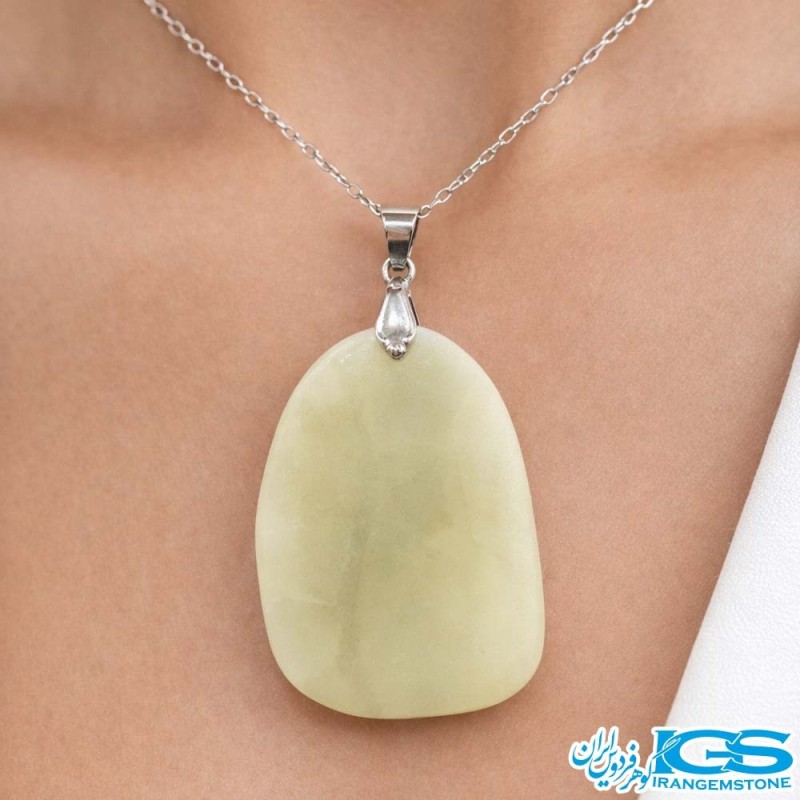 گردنبند سنگ آونتورین راف سبز با زنجیر استیل