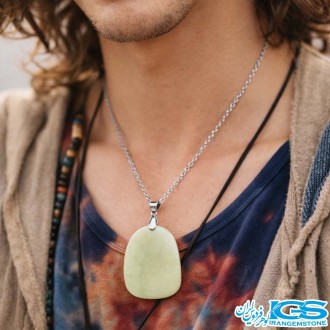 گردنبند سنگ آونتورین راف سبز با زنجیر استیل