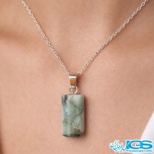 گردنبند سنگ زمرد هند با زنجیر استیل