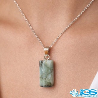 گردنبند سنگ زمرد هند با زنجیر استیل