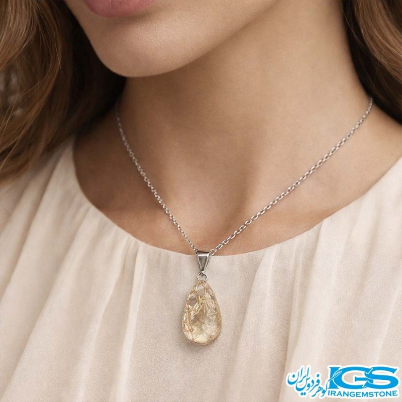 گردنبند سنگ روتایل طلایی (بدون زنجیر) | جذابیت و انرژی مثبت