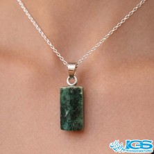 گردنبند سنگ زمرد هند با زنجیر استیل