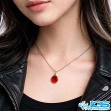گردنبند عقیق سرخ کارنلین اصل یمن (بازنجیر استیل) | انرژی‌بخش