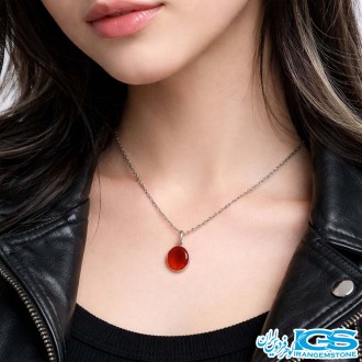گردنبند عقیق سرخ کارنلین اصل یمن (بازنجیر استیل) | انرژی‌بخش