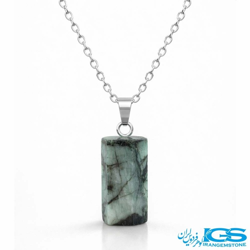 گردنبند سنگ زمرد هند با زنجیر استیل