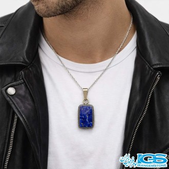 گردنبند لاجورد اصل افغان ورشو با زنجیر استیل | سنگی آرامش‌بخش