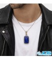 گردنبند لاجورد اصل افغان ورشو با زنجیر استیل | سنگی آرامش‌بخش