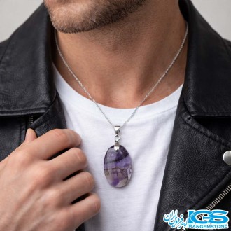گردنبند سنگ آمیتیست با  استیل