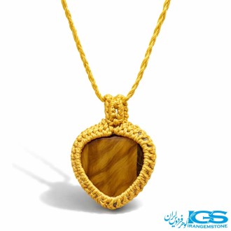 گردنبند سنگ چشم ببر قلب مکرومه بافی