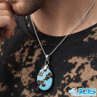 گردنبند فیروزه نیشابور اصل (با زنجیر استیل)