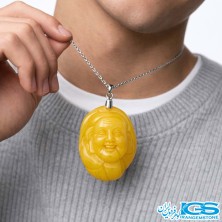 گردنبند سنگ کهربا بودا خندان با زنجیر استیل