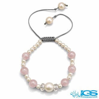 دستبند رزکوارتز اصل مکرومه بافی (عشق آرامش)