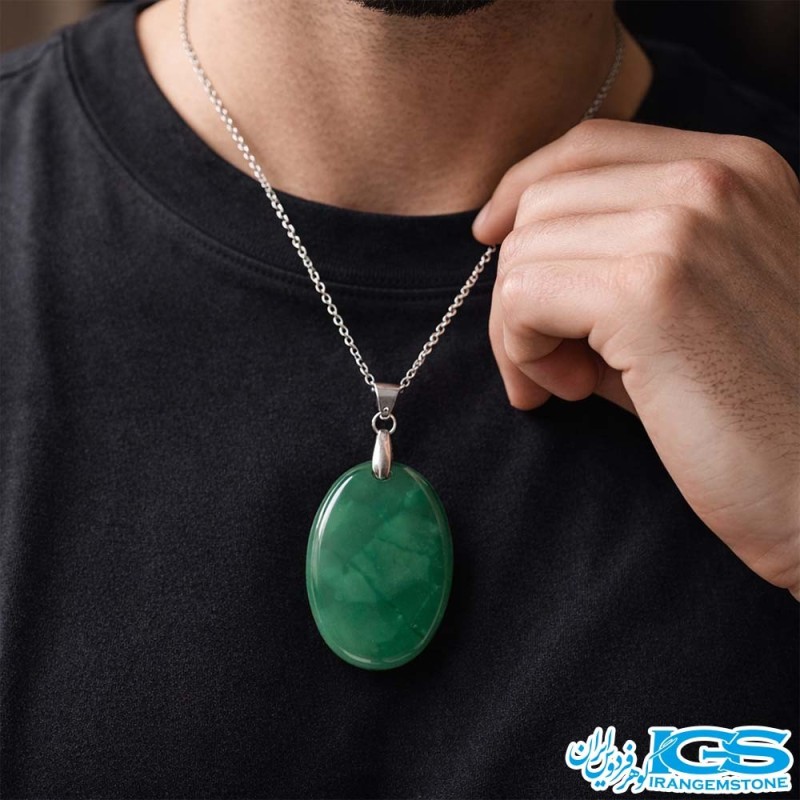 گردنبند عقیق سبز (بازنجیر استیل)