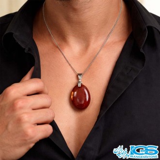 گردنبند عقیق سرخ کارنلین اصل یمن (بازنجیر استیل) | انرژی‌بخش