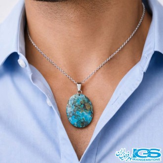 گردنبند فیروزه نیشابور اصل (بازنجیر استیل)