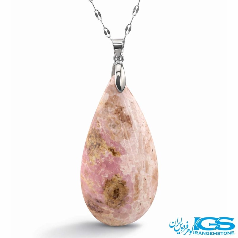 گردنبند سنگ رودونیت با زنجیر استیل