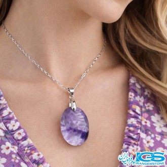 گردنبند سنگ آمیتیست با زنجیر استیل– نماد آرامش و محافظت