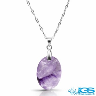 گردنبند سنگ آمیتیست با زنجیر استیل– نماد آرامش و محافظت