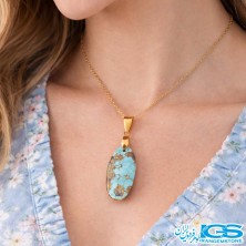 گردنبند فیروزه نیشابور اصل (بازنجیر استیل)