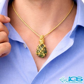 گردنبند سنگ تورمالین سبز مکرومه بافی