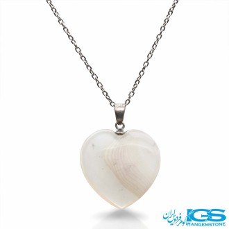 گردنبند عقیق سفید قلبی با زنجیر استیل